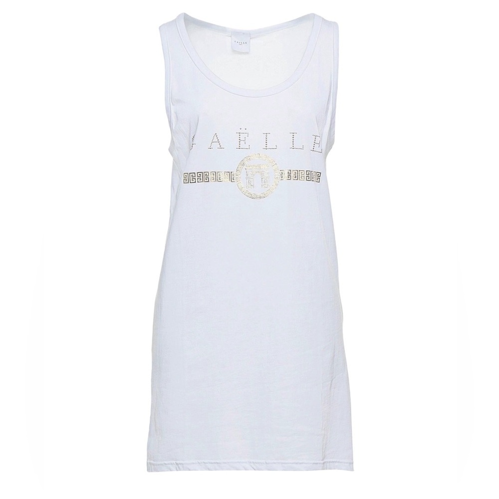 Gold & White Cotton Logo Tank Mini Dress - Size Vanity 1 / S / US 4 - Picture 2 of 6